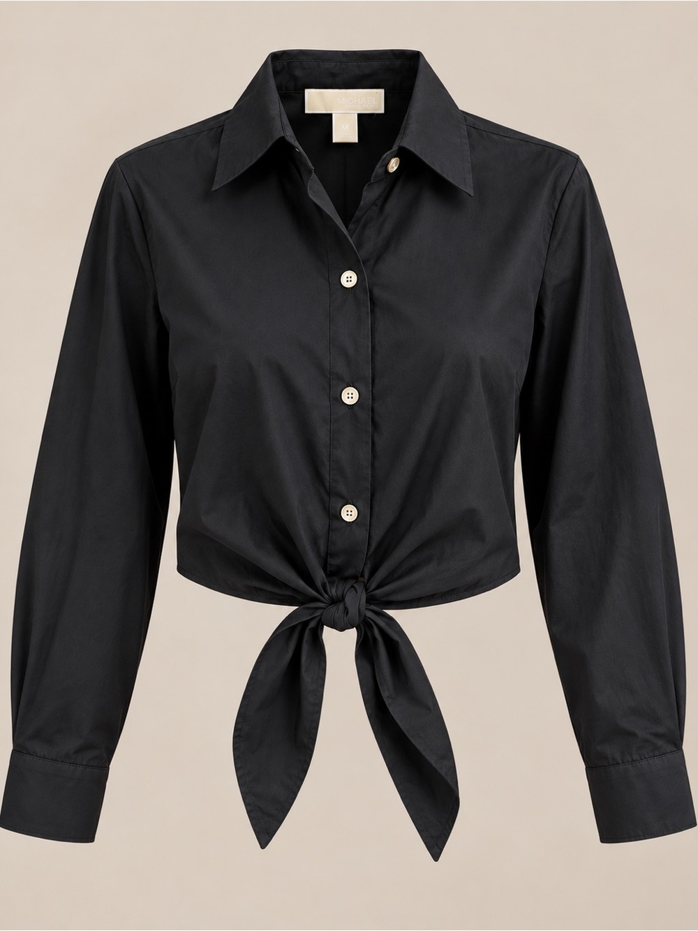 MICHAEL Michael Kors Black Poplin Tie Front Shirt NWT M